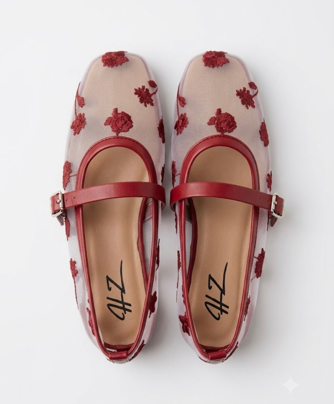 Maroon Mesh Floral Flats