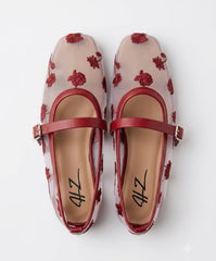 Maroon Mesh Floral Flats